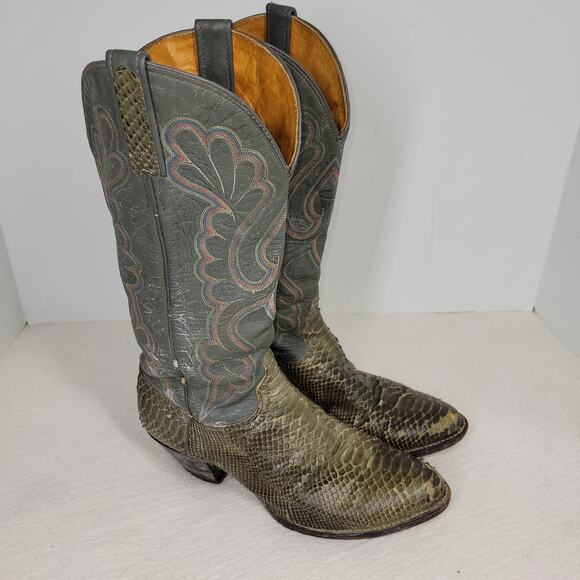 J Chisholm Boots Womens Sz 7.5M Gray Rodeo Western Python Snakeskin Leather Boot - Picture 3 of 16